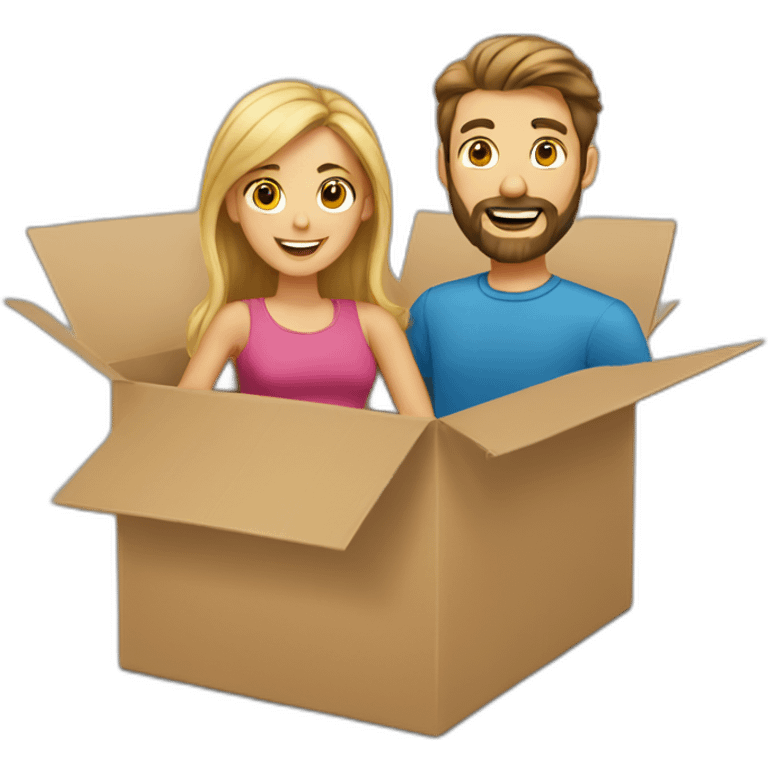 Brunette and blond bearded in moving box emoji