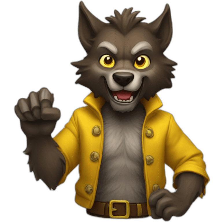 werewolf with yellow pelt, making a hang loose emoji