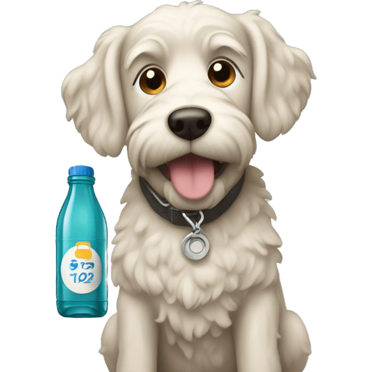 labordoodle dog with a stanley bottle emoji