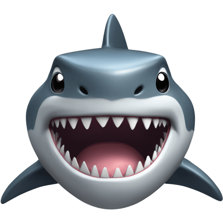 A large, toothy shark with a menacing expression, its body a metallic gray color. emoji