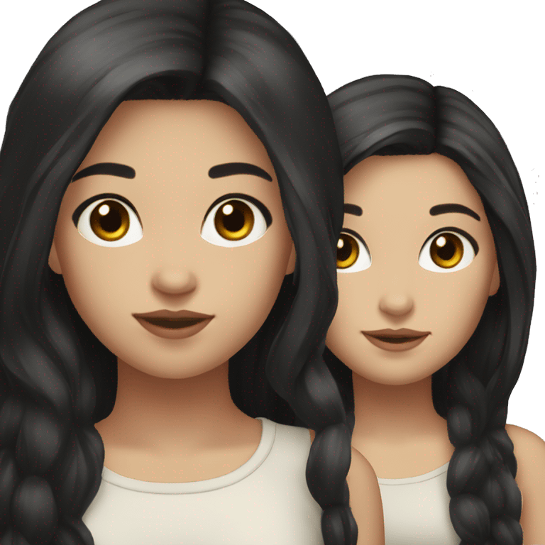 Two girls black hair brown eyes long hair tannish pale skin emoji