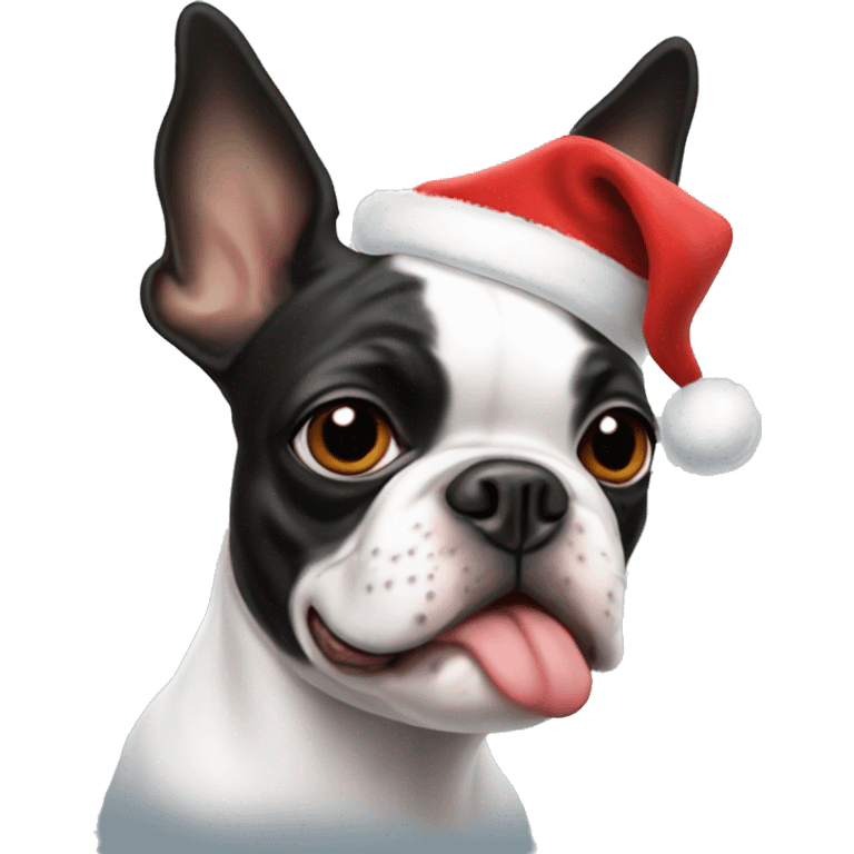 Boston Terrier with santa hat emoji