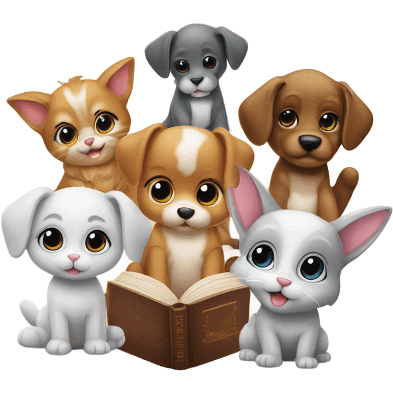 Cute animals reading books emoji