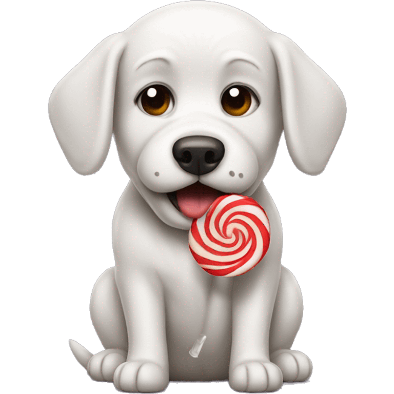 a dog maltipu is crying and holding a lollipop  emoji