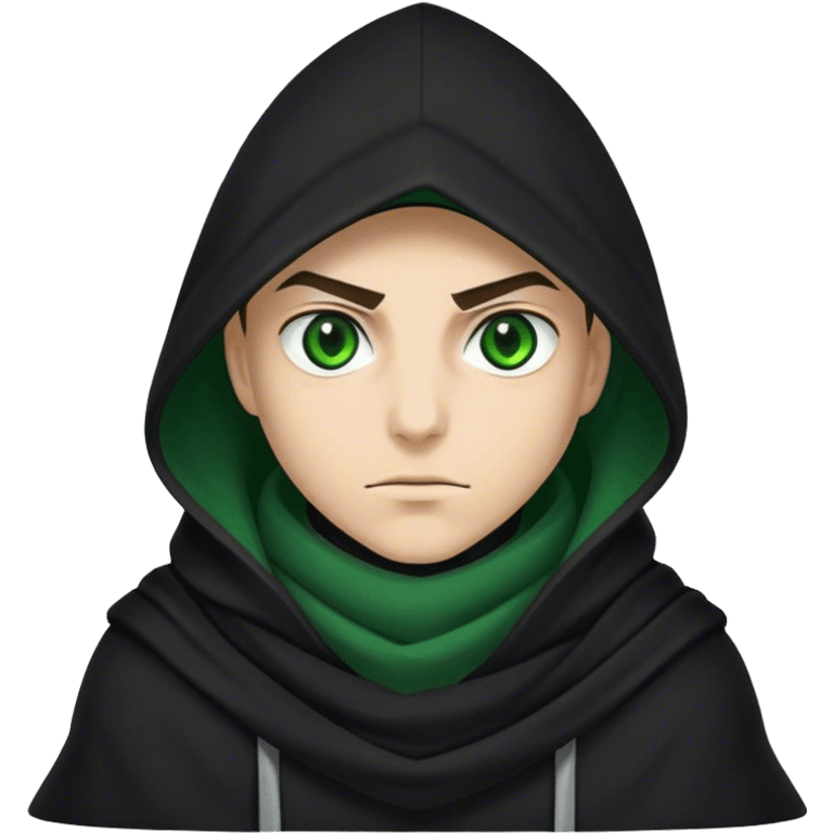 A sharp-featured assassin in a black scarf, only his intense green eyes visible under the hood emoji