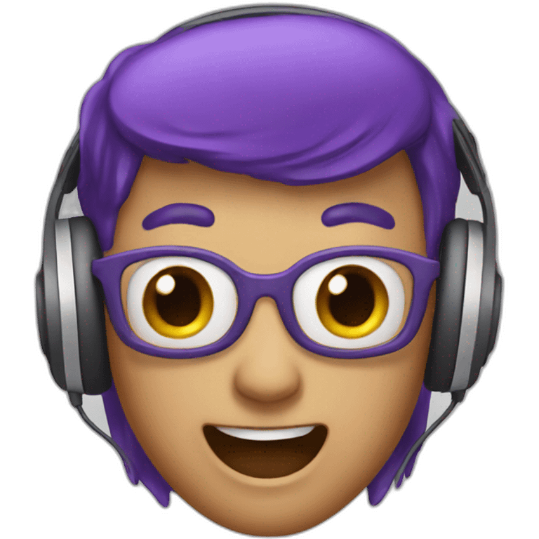 Create a surprised emoji with purple hair and headphones emoji