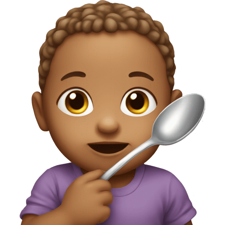 A cute baby carries a spoon emoji