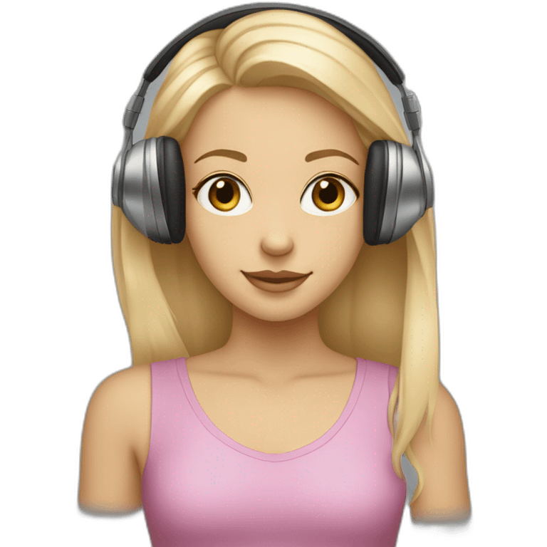 Straight blond haired girl with almond shaped eyes wearing noise cancelling headphones  emoji