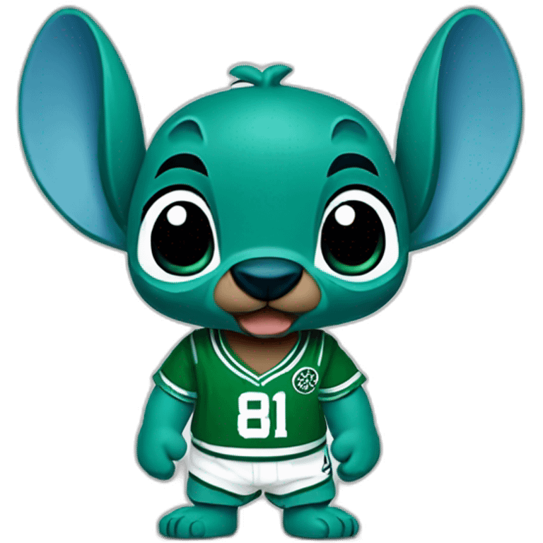 stitch from lilo and stitch wearing green boston celtics jersey emoji