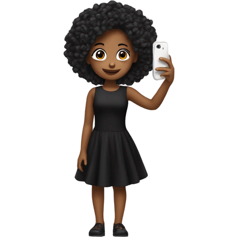 Girl taking a selfie full body black dress emoji