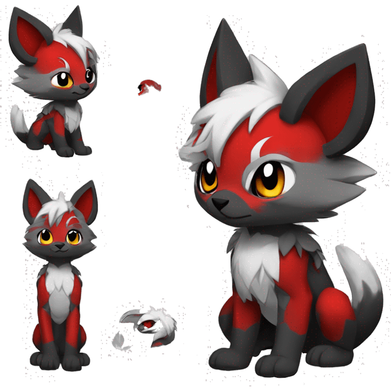 Anthro cool edgy black white grey punk red animal hybrid Fakemon full body emoji