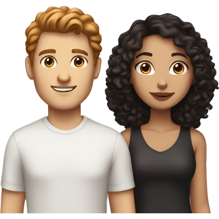 white couple. girl dark red hair blue eyes. boy black curly hair brow eyes. emoji