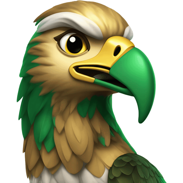 the state university of new york college at brockport's mascot Ellsworth the golden eagle celebrating christmas green beak emoji