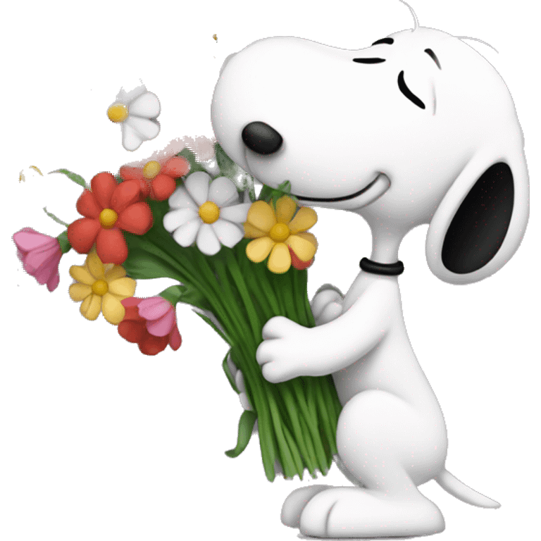 snoopy kissing flowers emoji