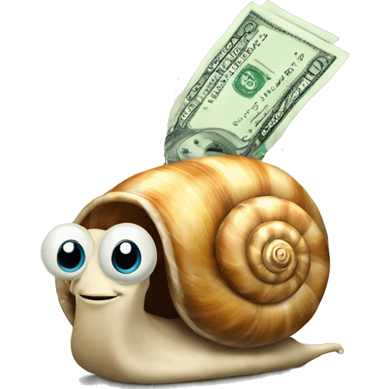 Money hungry snail with money bag emoji