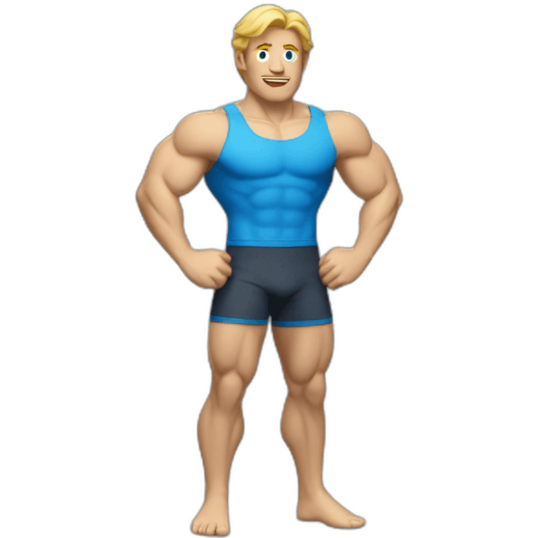 Muscular mid-fifties white man with blond hair in short blue trunks emoji