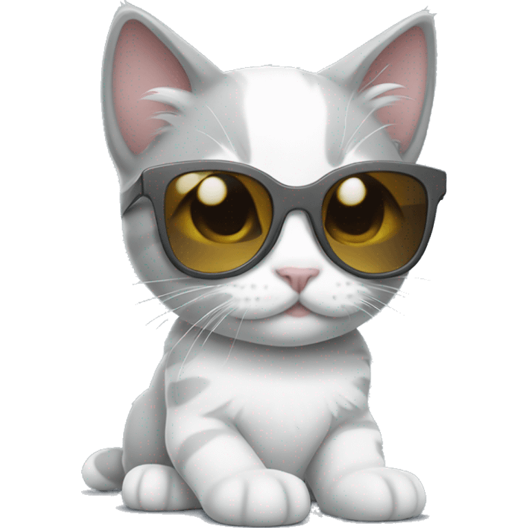 Grey and white kitten with sunglasses emoji