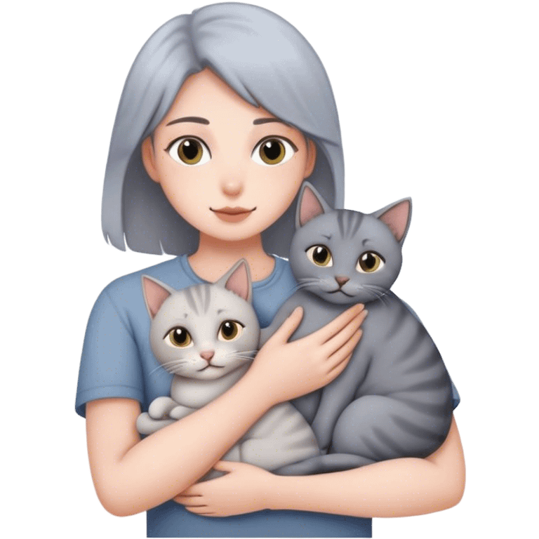 With 2 grey cats in lap emoji