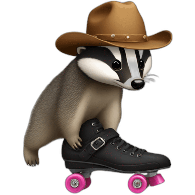 Badger with a cowboy hat rollerskating emoji