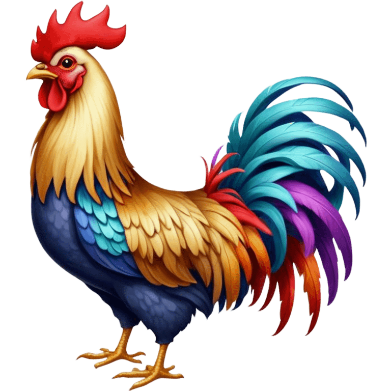 Cinematic Realistic depiction of a proud French rooster, rendered with detailed, textured feathers and a vivid, colorful comb, set against a rustic French countryside backdrop with soft, warm lighting emoji