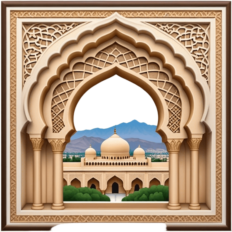 Cinematic Realistic Alhambra Landmark Emoji, capturing the intricate Moorish architecture, ornate arches. emoji