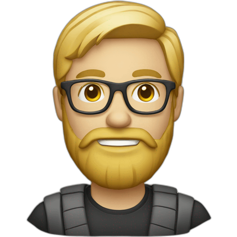 blonde bearded designer with glasses and computer emoji