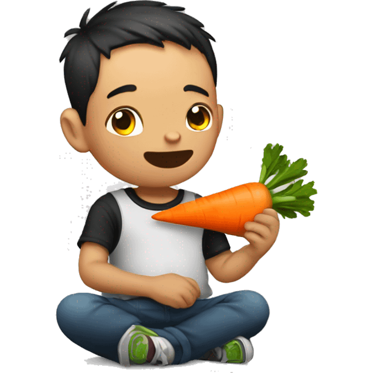 Tattooed boy eating carrot emoji