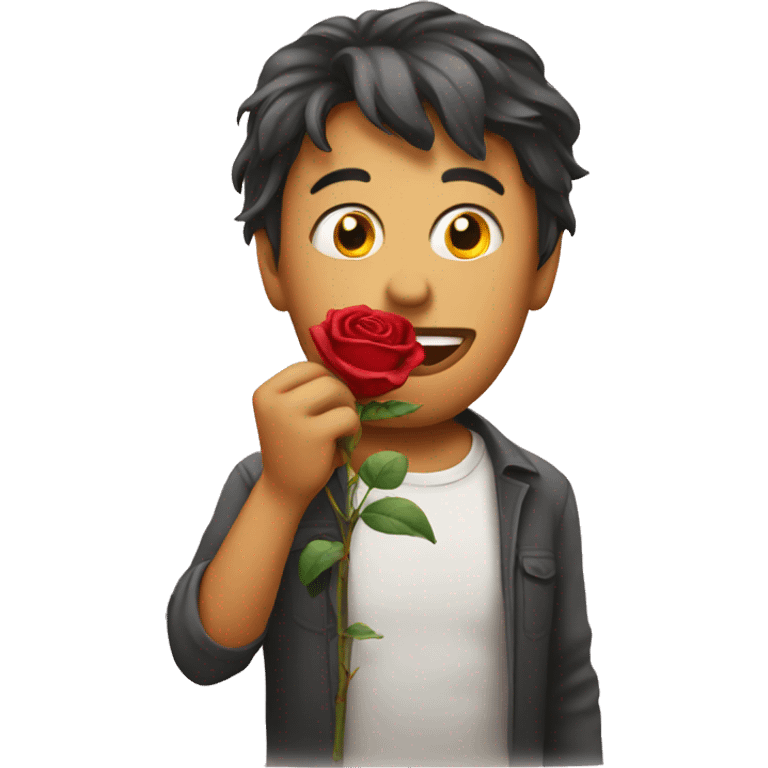 Emoji face holding a rose in its mouth emoji