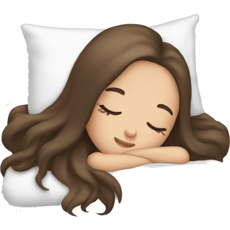 girl sleeping with long hair, brown hair, white skin emoji