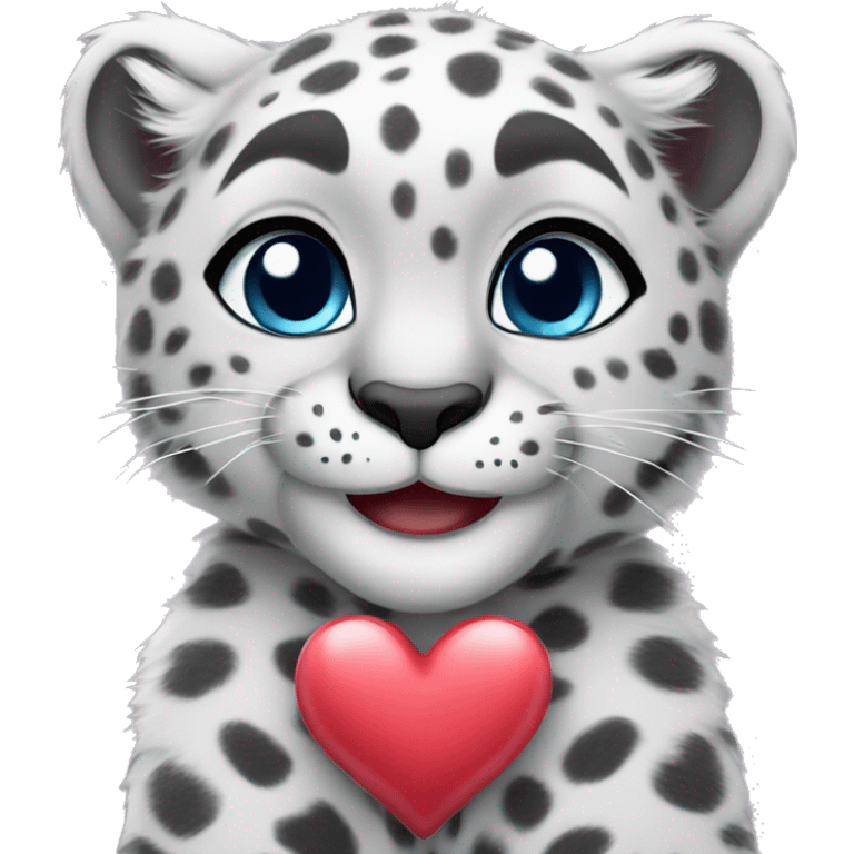 cute snow leopard shows a heart emoji