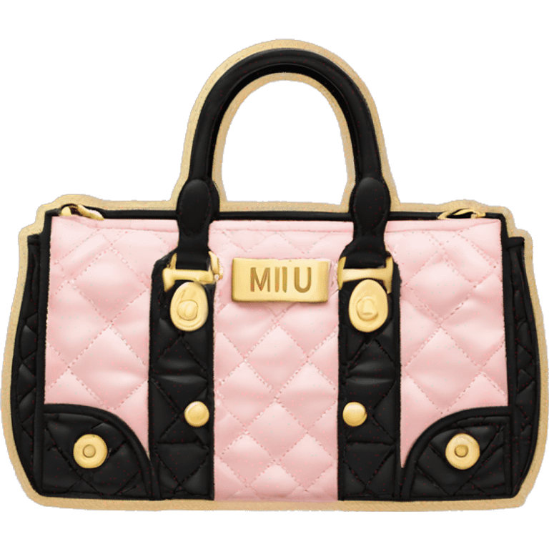 “Create a sticker of a black quilted Miu Miu bag with gold lettering, placed on soft pink tissue paper.” emoji