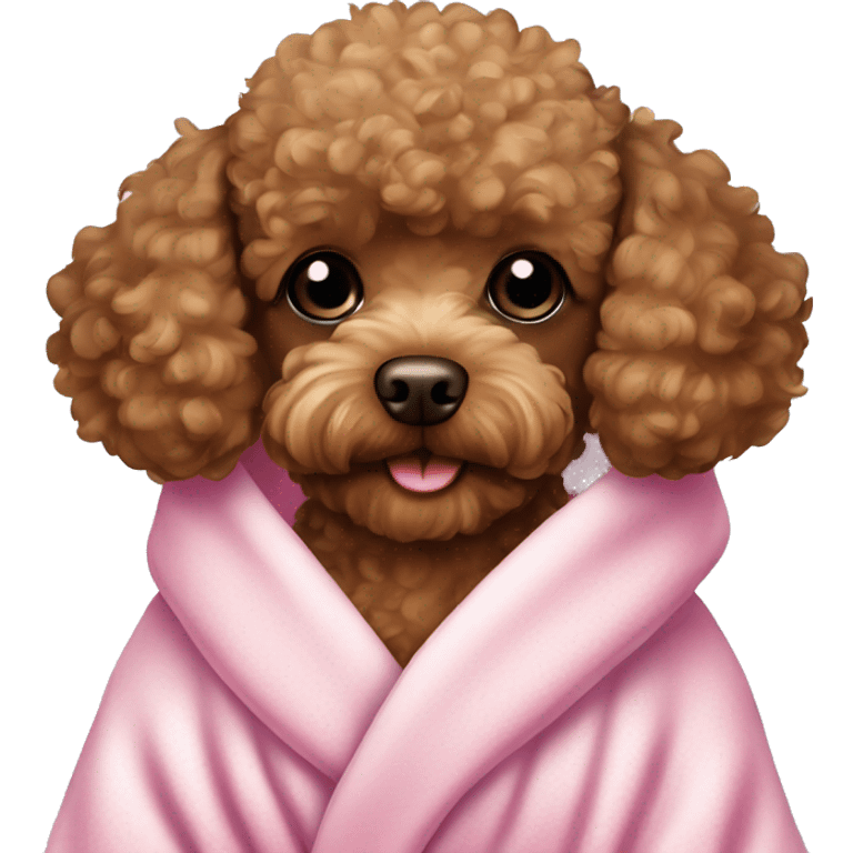 Brown toy poodle wearing a bath robe  emoji