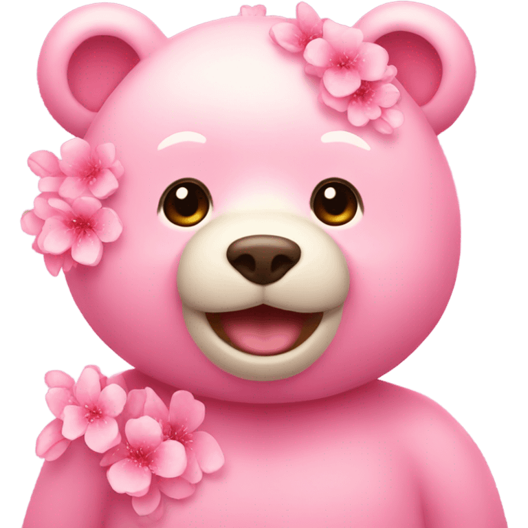 Pink bear with sakura flower emoji