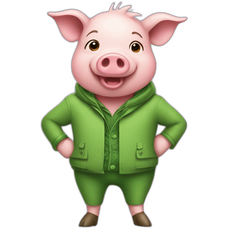 a pig wearing green clothes celebrating emoji