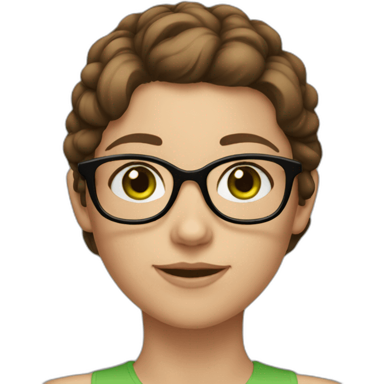 fair skin girl, brown hair, green eyes, glasses emoji