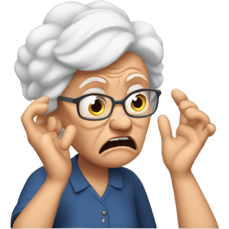 angry grandma can't hear cup her hand to her ear emoji