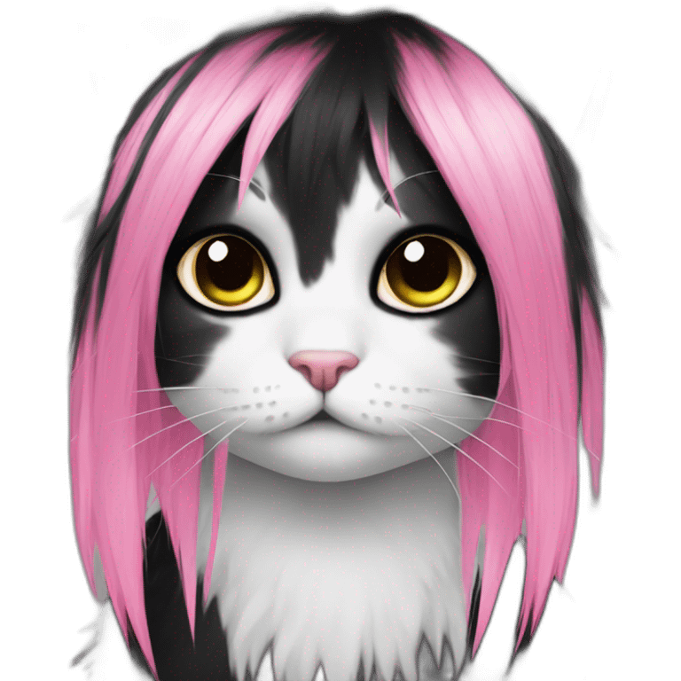 emo cat black pink long hair emoji