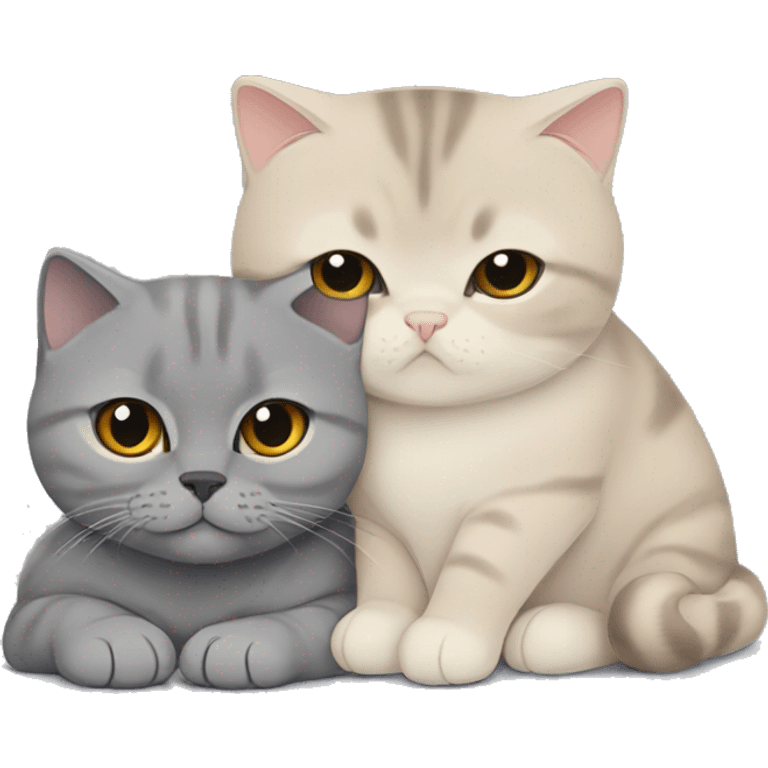 Beige British shorthair cuddling with a grey Scottish fold  emoji