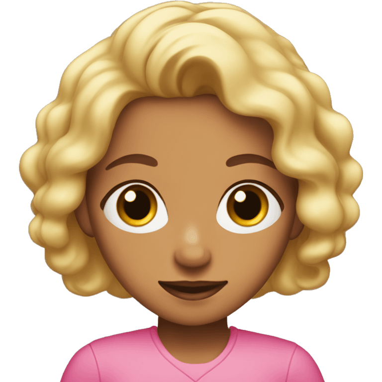 A blonde girl, with brown skin with brown eyes crossing her arms in pink clothes emoji