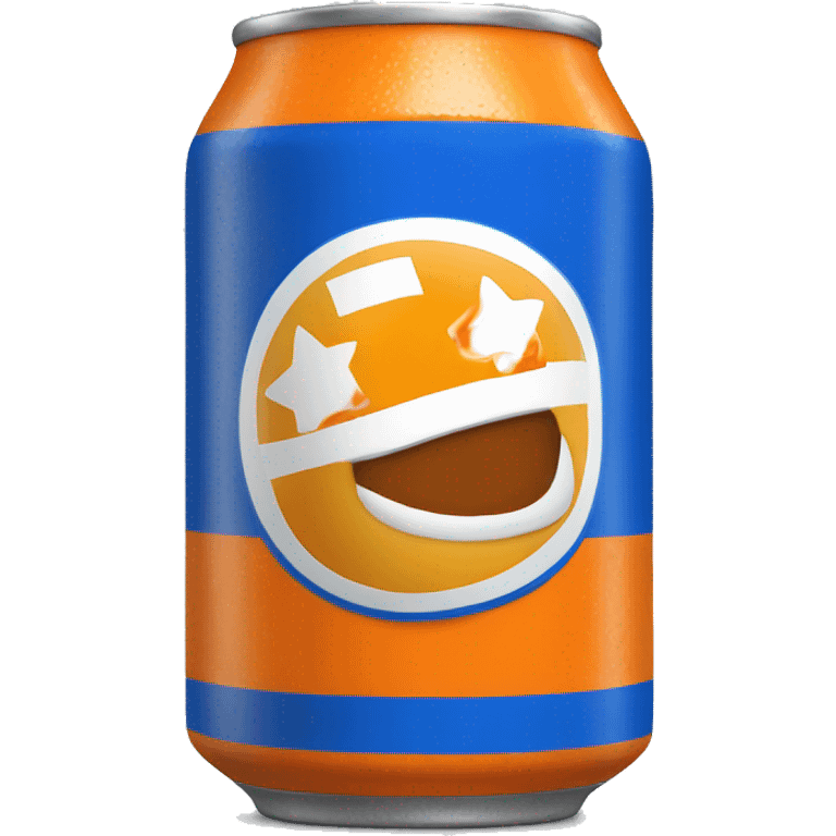 Blue Fanta can with Greek flag printed. An orange next to it emoji