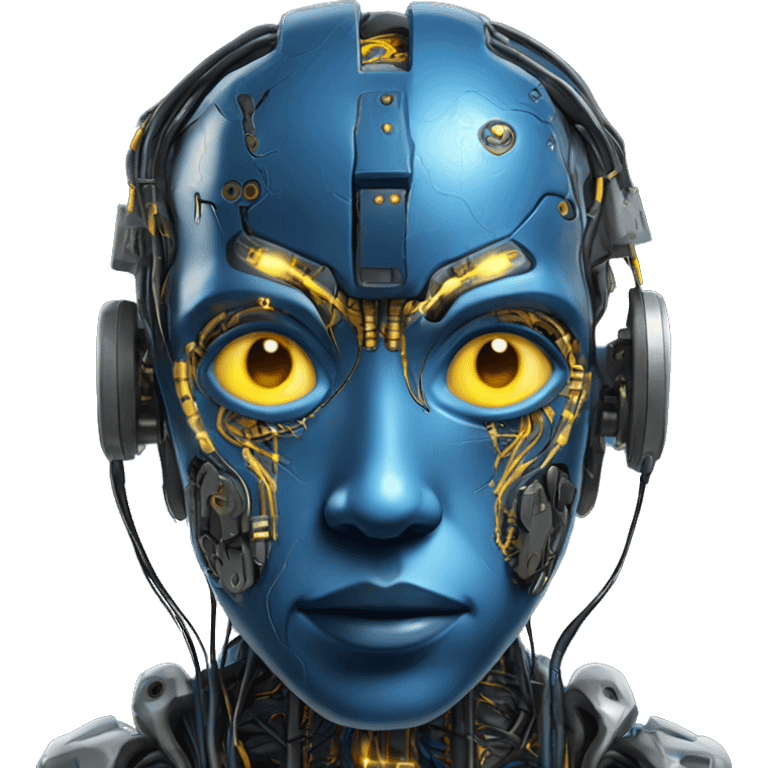 Blue cyborg with yellow eyes wires and circuits  emoji