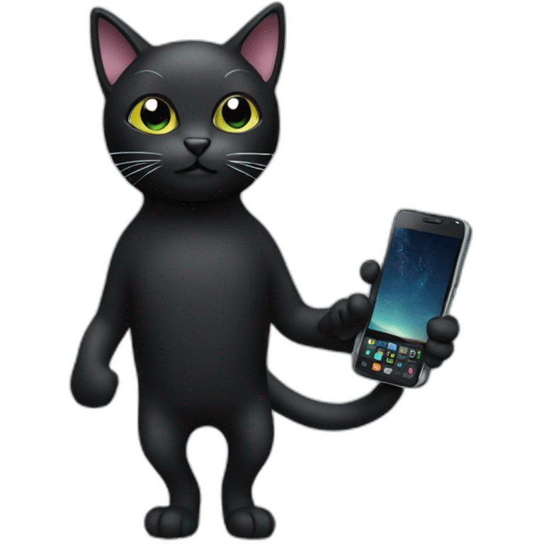 Black cat holding a smartphone emoji