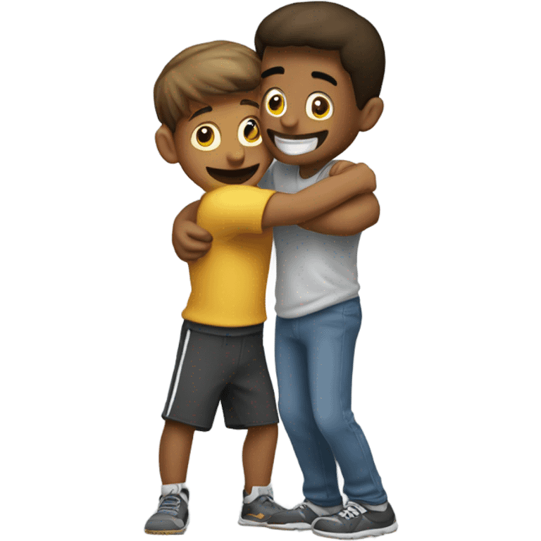 tall boy hugging his short friend emoji