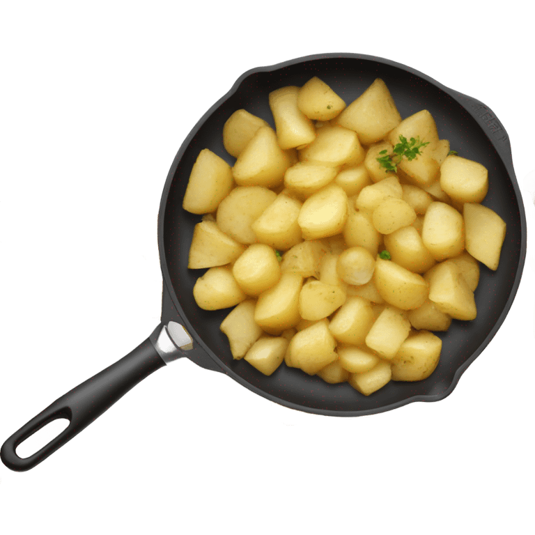 Frying pan with potatoes, tomatoes, meat, mushrooms and herbs emoji