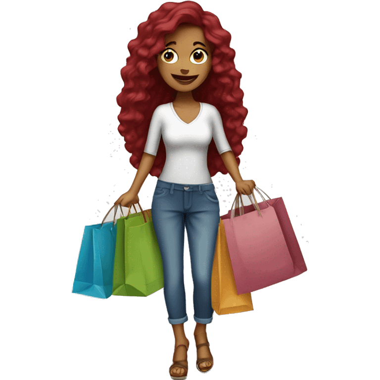 Long Burgundy haired girl, shopaholic, carrying a lot of shopping bags emoji