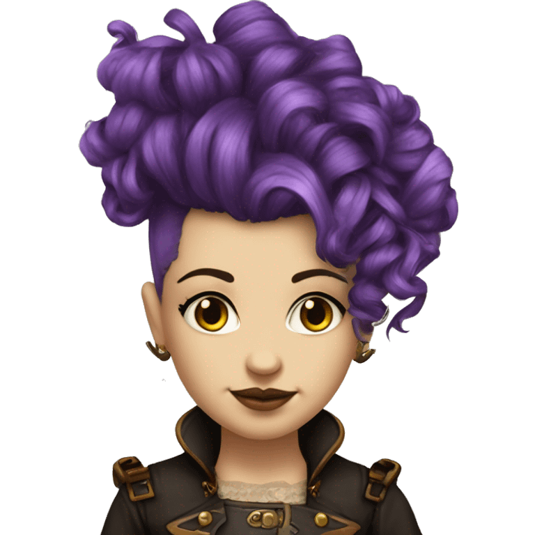 steampunk profile short hair mohawk purple Victorian wavy  on Caucasian girl with small nose round fat face emoji