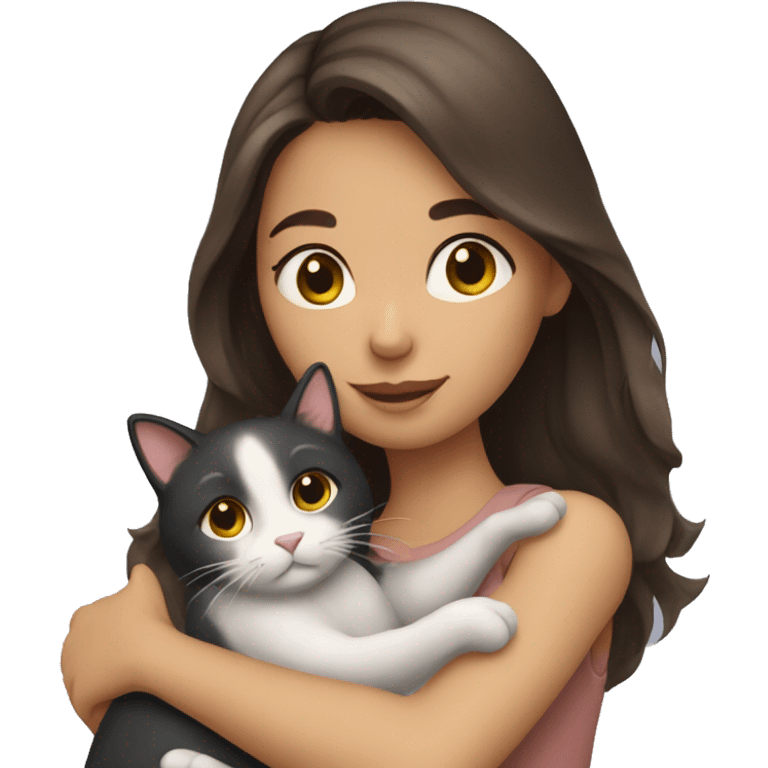 brunette girl hugging cat emoji