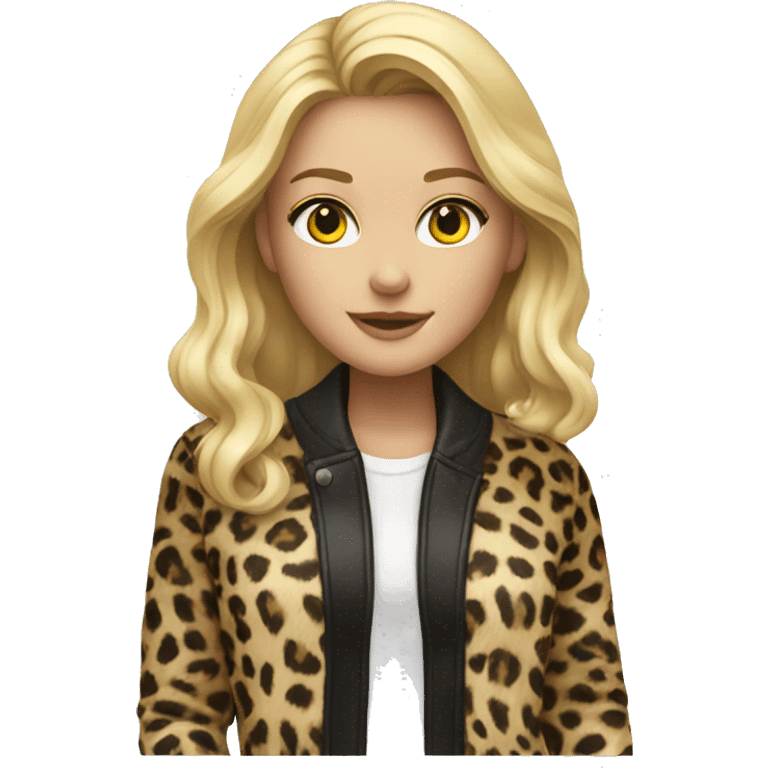 a blonde girl wearing a léopard jacket  emoji