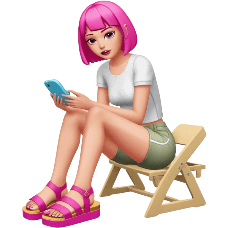 insane pshocoligcally ill sims 4 character, putting on brand new sandels with hot pink bob emoji