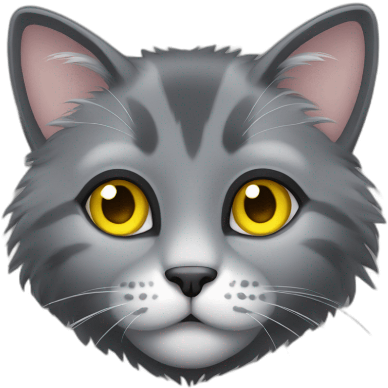 gray and black medium furry cat with yellow eyes emoji